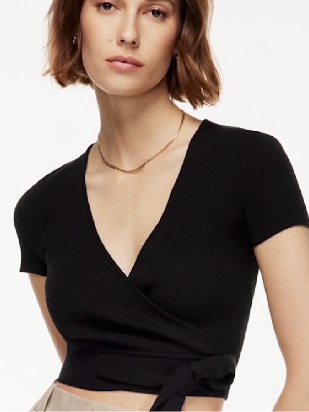 Wilfred Black Ribbed Wrap Crop Top